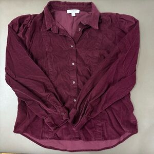 Ann Taylor Weekend Maroon Deep Purple Long Sleeve Collared Top - Size Large